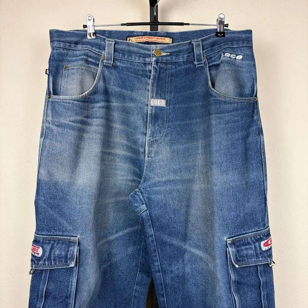 Vintage JNCO Style Loco Street Whiskered Baggy Skater Sz 38 Y2K Jeans